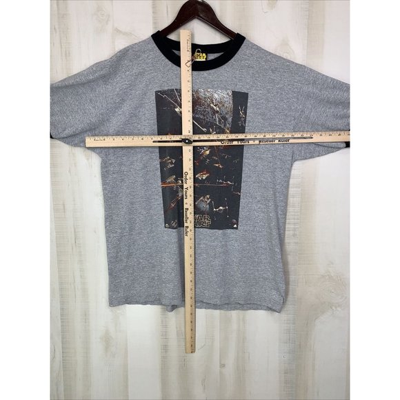 Vintage Star Wars 90s Y2K Death Star Ty Fighter Graphic Ringer Tee Mens XL Shirt - Picture 7 of 9